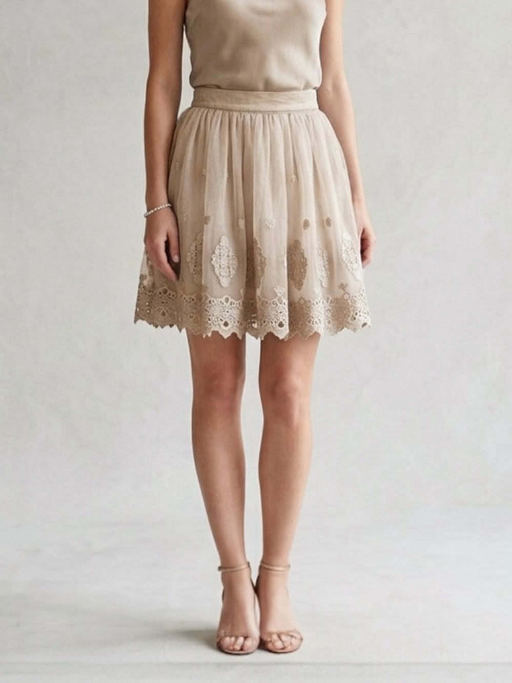 Bebe Embroidered Circle Skirt Size 4 Lace Overlay Ballet Fairy Cottagecore NWT